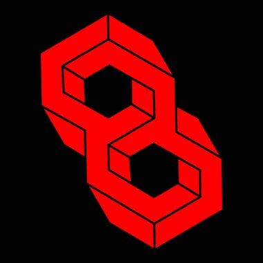İmkânsız optik illüzyon şekilleri. Optik sanat objesi. İmkansız rakamlar. Gerçekdışı geometrik nesneler. Logo. 