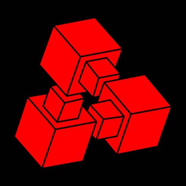 Optik illüzyon logosu. İmkansız şekil vektörü. Optik sanat objesi. Geometrik şekil. 