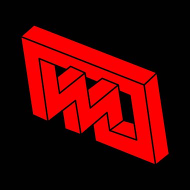 İmkansız şekiller. Kutsal geometri figürü. Optik yanılsama. Soyut sonsuz geometrik nesne. İmkansız sonsuz özet. Optik sanat. Siyah arka planda imkansız geometri şekli. Escher tarzı.