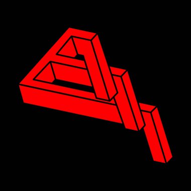 İmkansız şekiller. Kutsal geometri figürleri. Optik yanılsama. Soyut sonsuz geometrik nesne. İmkansız sonsuz özet. Logo. Siyah arka planda imkansız geometri nesnesi. Optik sanat.