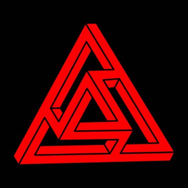 İmkansız şekiller. Kutsal geometri figürü. Optik yanılsama. Soyut sonsuz geometrik nesne. İmkansız sonsuz özet. Optik sanat. Siyah arka planda imkansız geometri şekli. Escher tarzı.