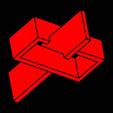 İmkansız bir şekil. Kutsal geometri figürü. Optik yanılsama. Soyut sonsuz geometrik nesne. İmkansız sonsuz özet. Optik sanat. Siyah arka planda imkansız geometri şekli. Escher tarzı.