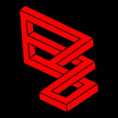 İmkansız bir şekil. Logo. Kutsal geometri figürü. Optik yanılsama. Soyut sonsuz geometrik nesne. İmkansız sonsuz özet. Çizgi çalışması. Optik sanat. Siyah bir arkaplanda imkansız geometri şekli.