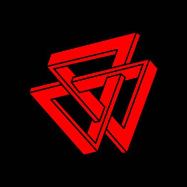 İmkansız şekiller. Kutsal geometri figürü. Optik yanılsama. Soyut sonsuz geometrik nesne. İmkansız sonsuz özet. Logo. Siyah arka planda imkansız geometri nesnesi. Optik sanat.