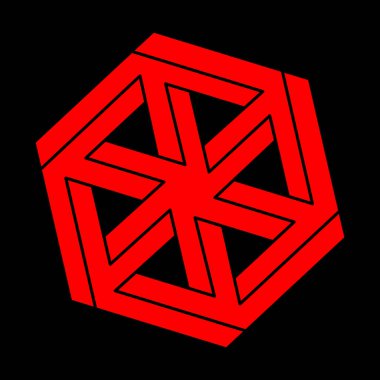 İmkansız şekiller. Optik yanılsama. Kutsal geometri figürleri. Soyut sonsuz geometrik nesne. İmkansız sonsuz ana hat logosu. Optik sanat. Siyah bir arkaplanda imkansız geometri şekli.