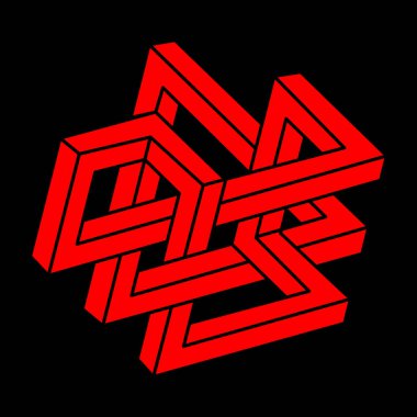 İmkansız bir şekil. Logo. Kutsal geometri figürü. Optik yanılsama. Soyut sonsuz geometrik nesne. İmkansız sonsuz özet. Optik sanat. Siyah bir arkaplanda imkansız geometri şekli.