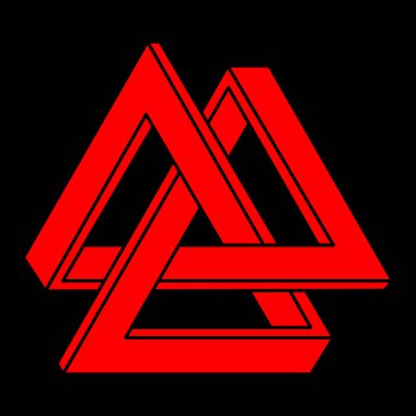 İmkansız şekiller. Optik illüzyon logosu. Kutsal geometri figürü. Soyut sonsuz geometrik nesne. İmkansız sonsuz özet. Optik sanat. Siyah bir arkaplanda imkansız geometri şekli.