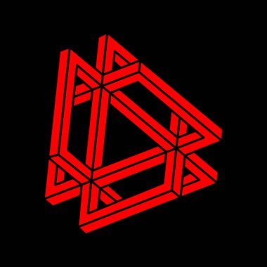 İmkansız bir şekil. Kutsal geometri figürü. Optik yanılsama. Soyut sonsuz geometrik nesneler. İmkansız sonsuz özet. Optik sanat. Siyah arka planda imkansız geometri şekli. Escher tarzı.