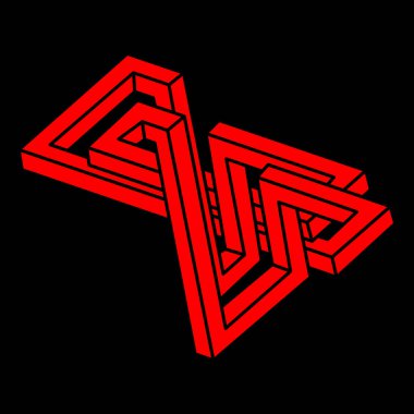 İmkansız bir şekil. Logo. Kutsal geometri figürü. Optik yanılsama. Soyut sonsuz geometrik nesne. İmkansız sonsuz özet. Optik sanat. Siyah bir arkaplanda imkansız geometri şekli.