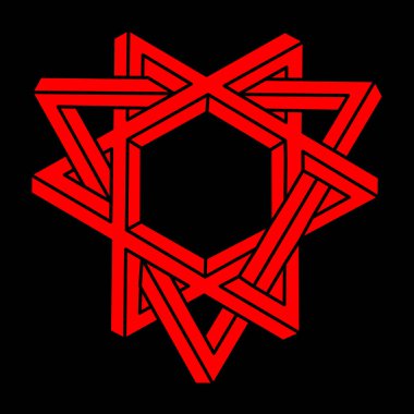 İmkânsız şekil, optik illüzyon logosu, vektör. Optik sanat objeleri. Geometrik şekil. 