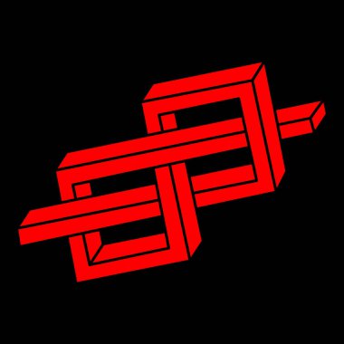 İmkansız bir şekil. Kutsal geometri figürü. Optik illüzyon logosu. Soyut sonsuz geometrik nesneler. İmkansız sonsuz özet. Çizgi çalışması. Optik sanat. Siyah bir arkaplanda imkansız geometri şekli.