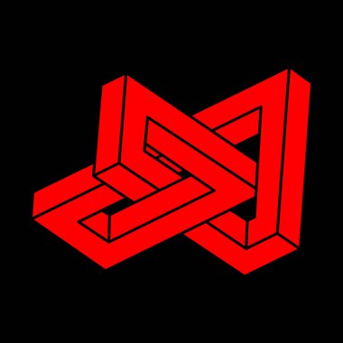 İmkansız şekiller. Kutsal geometri figürleri. Optik yanılsama. Soyut sonsuz geometrik nesne. İmkansız sonsuz özet. Optik sanat. Siyah arka planda imkansız geometri şekli. Escher tarzı.