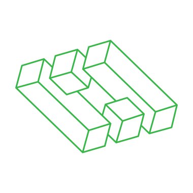 İmkânsız optik illüzyon şekilleri. Logo. Optik sanat objeleri. İmkansız bir rakam. Çizgi çalışması. Gerçek olmayan yeşil geometrik nesne. 