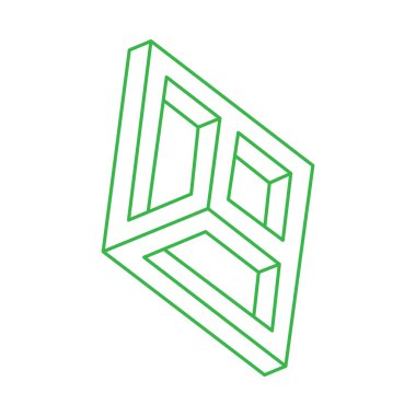 İllüzyon şekilleri. Üç boyutlu geometri. Optik yanılsama yeşil figür. Kutsal geometri logosu. 