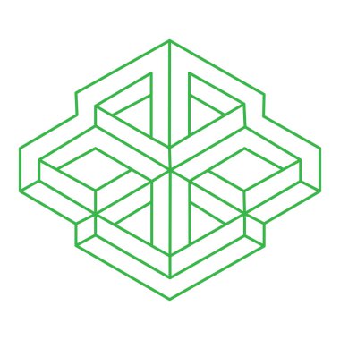 Logo. Optik illüzyon şekilleri. Optik sanat objesi. İmkansız yeşil figür. Escher tarzı. Geometri. 