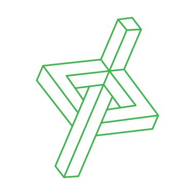 İmkansız bir şekil. Kutsal geometri figürü. Optik yanılsama. Soyut sonsuz geometrik nesne. İmkansız sonsuz özet. Optik sanat. Beyaz arka planda imkansız geometri şekli. Escher tarzı.