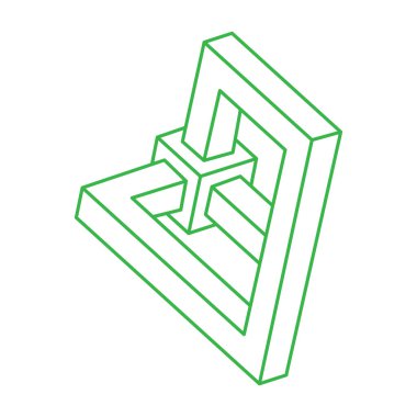 Optik yanılsama. İmkansız vektörü şekillendirir. Optik sanat objeleri. Logo. Geometrik şekiller. Escher paradoksu. 