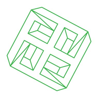 İmkansız bir şekil. Logo. Kutsal geometri figürü. Optik yanılsama. Soyut sonsuz geometrik nesne. İmkansız sonsuz özet. Çizgi çalışması. Optik sanat. Beyaz arkaplanda imkansız geometri şekli.