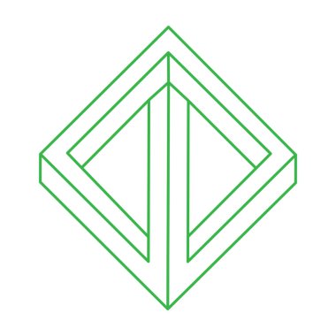 İmkânsız optik illüzyon şekli. Logo. Optik sanat objesi. İmkansız rakamlar. Çizgi çalışması. Gerçekdışı geometrik nesneler. 