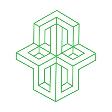 İmkânsız optik illüzyon şekilleri. Logo. Optik sanat objeleri. İmkansız rakamlar. Çizgi çalışması. Gerçek dışı geometrik. 