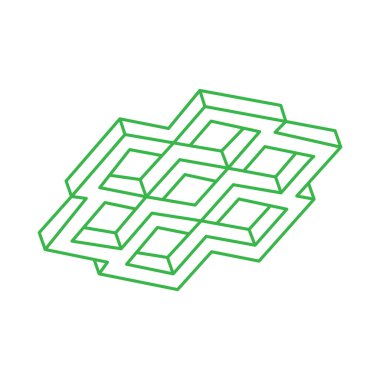 İmkansız şekiller. Optik yanılsama. Soyut sonsuz geometrik nesneler. İmkansız sonsuz özet. Logo. Beyaz arka planda imkansız geometri sembolü. Optik sanat.