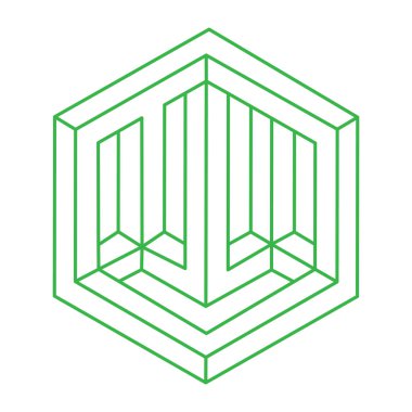 Escher paradoksu geometrisi. Optik yanılsama objeleri. Kutsal geometrik figürler. Operasyon sanatı. İmkansız şekiller. Logo.