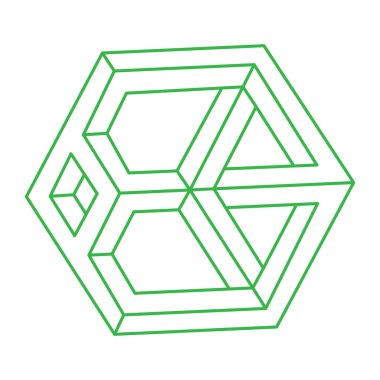 Optik yanılsama. İmkansız şekiller. Kutsal geometri figürleri. Soyut sonsuz geometrik nesneler. İmkansız sonsuz özet. Logo. Optik sanat. Beyaz arkaplanda imkansız geometri şekli.