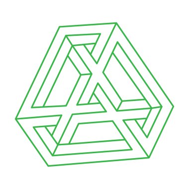 İmkansız şekiller, optik yanılsama figürü, vektör. Escher paradoksu. Logo. Optik sanat objesi. Geometri. 