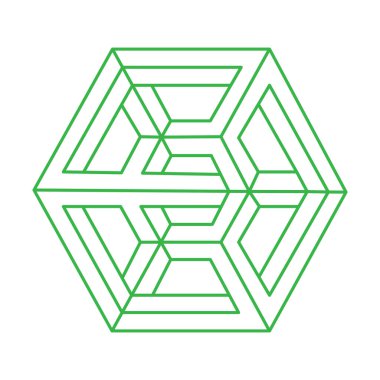 İmkânsız optik illüzyon şekilleri. Optik sanat objesi. İmkansız bir rakam. Logo. Escher tarzı. Geometri. 