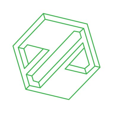 İmkansız şekiller. Optik yanılsama. Kutsal geometri figürü. Soyut sonsuz geometrik nesne. İmkansız sonsuz özet. Logo. Optik sanat. Beyaz arkaplanda imkansız geometri şekli.