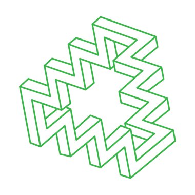 İmkansız şekiller. Kutsal geometri figürleri. Optik yanılsama. Soyut sonsuz geometrik nesneler. İmkansız sonsuz özet. Çizgi çalışması. Optik sanat. Beyaz arkaplanda imkansız geometri şekli.