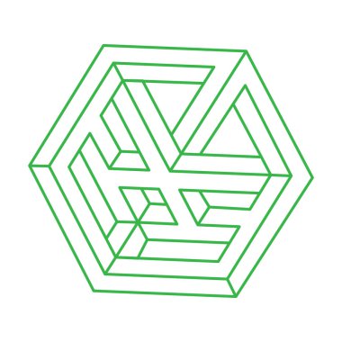 İmkânsız optik illüzyon şekilleri. Optik sanat objeleri. Logo. İmkansız bir rakam. Satır sanatı. 