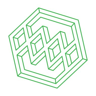 İmkânsız optik illüzyon şekli. Optik sanat objeleri. İmkansız rakamlar. Kutsal geometri. Logo. 