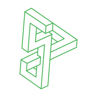 İmkansız şekiller. Kutsal geometri. Optik illüzyon figürleri. Soyut sonsuz geometrik nesneler. Optik sanat. Logo. Beyaz arka planda imkansız geometri sembolü. Çizgi çalışması. Escher tarzı.