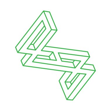 İmkansız şekiller. Kutsal geometri figürü. Optik yanılsama. Soyut sonsuz geometrik nesneler. İmkansız sonsuz özet. Optik sanat. Beyaz arka planda imkansız geometri şekli. Escher tarzı.