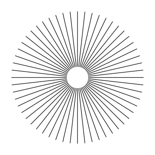 Dairesel çizgiler elemanı. Radyal çember çizgileri. Güneş ışınlarının sembolü. Siyah yayılan çizgili konuşmalar. Soyut illüzyon geometrik şekil. 