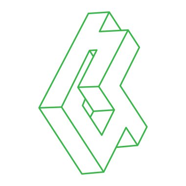 İmkansız şekiller. Kutsal geometri figürleri. Optik illüzyon logosu. Soyut sonsuz geometrik nesne. İmkansız sonsuz özet. Operasyon sanatı. Beyaz arka planda imkansız geometri şekli. Escher tarzı.