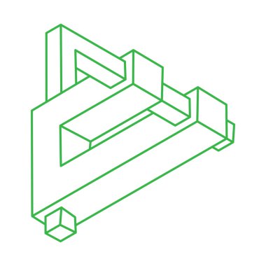 İmkânsız optik illüzyon şekilleri. Logo. Optik sanat objeleri. İmkansız rakamlar. Çizgi çalışması. Gerçekdışı geometrik nesneler. 