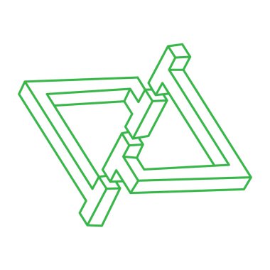 İmkansız şekiller. Kutsal geometri. Optik illüzyon logosu. Soyut sonsuz geometrik nesneler. Optik sanat. Beyaz arka planda imkansız geometri sembolü. Çizgi çalışması. Escher tarzı.
