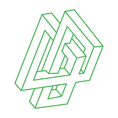 İmkansız şekiller. Optik yanılsama. Kutsal geometri figürü. Soyut sonsuz geometrik nesneler. İmkansız sonsuz ana hat logosu. Optik sanat. Beyaz arkaplanda imkansız geometri şekli.