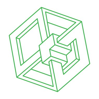 İllüzyon şekilleri. Üç boyutlu geometri. Optik illüzyon figürleri. Kutsal geometri nesneleri. Logo. 