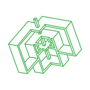 İmkansız şekiller. Kutsal geometri figürü. Optik illüzyon logosu. Soyut sonsuz geometrik nesne. İmkansız sonsuz özet. Çizgi çalışması. Optik sanat. Beyaz arkaplanda imkansız geometri şekli.