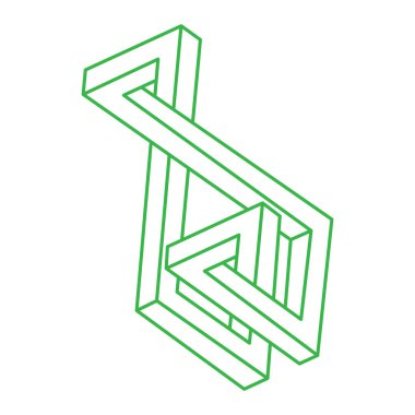 İmkansız şekiller. Logo. Kutsal geometri figürleri. Optik yanılsama. Soyut sonsuz geometrik nesneler. İmkansız sonsuz özet. Optik sanat. Beyaz arkaplanda imkansız geometri şekli.