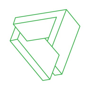 İmkânsız optik illüzyon şekli. Logo. Optik sanat objeleri. İmkansız bir rakam. Çizgi çalışması. Gerçekdışı geometrik nesne. 