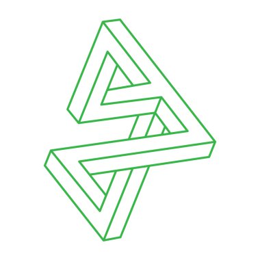 İmkansız bir şekil. Kutsal geometri figürü. Optik yanılsama. Soyut sonsuz geometrik nesne. İmkansız sonsuz özet. Logo. Beyaz arka planda imkansız geometri nesnesi. Optik sanat.