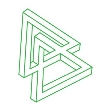 İmkansız şekiller. Optik yanılsama. Kutsal geometri figürleri. Soyut sonsuz geometrik nesneler. Logo. İmkansız sonsuz özet. Optik sanat. Beyaz arkaplanda imkansız geometri şekli.