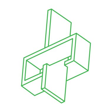 Logo. İmkansız şekiller, optik yanılsama, vektör. Optik sanat objeleri. Geometrik şekiller. Satır sanatı. 