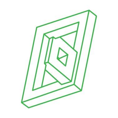 İmkansız şekiller. Optik yanılsama. Kutsal geometri figürü. Soyut sonsuz geometrik nesne. İmkansız sonsuz ana hat logosu. Optik sanat. Beyaz arkaplanda imkansız geometri şekli.