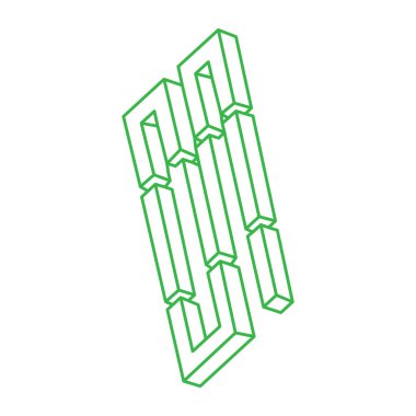 İmkansız nesneler. Optik illüzyon logosu. 3 boyutlu illüstrasyon. Geometri. 