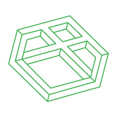 İmkansız şekiller. Kutsal geometri figürü. Optik illüzyon logosu. Soyut sonsuz geometrik nesne. İmkansız sonsuz özet. Çizgi çalışması. Optik sanat. Beyaz arkaplanda imkansız geometri şekli.